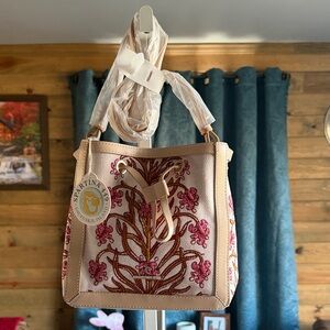 Spartina 449 Cream and Pink Embroidered Shoulder Bag